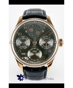 IWC Super Clone Portuguese Perpetual Calendar Rose Gold Grey Dial Replica Watch 