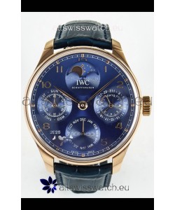 IWC Super Clone Portuguese Perpetual Calendar Rose Gold Blue Dial Replica Watch 