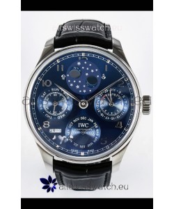 IWC Super Clone Portuguese Perpetual Calendar Stainless Steel Blue Dial Replica Watch 