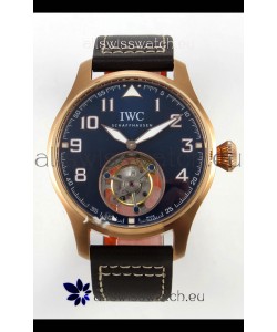 IWC Super Clone Portugese Hand-Wound Genuine Tourbillon Blue Dial Rose Gold Casing Watch