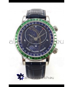 Patek Philippe Grand Complications 6102 Blue Dial Green Diamonds Swiss Replica Watch 