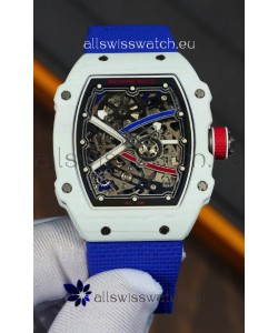 Richard Mille Super Clone RM67-02 Alexis Pinturault White Quartz TPT 37 Grams Watch Blue Strap