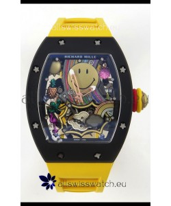 Richard Mille Super Clone RM088 Smiley Tourbillon Black Ceramic Rubber Strap Watch 