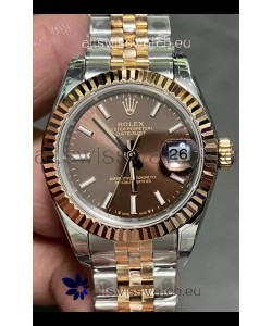 Rolex Datejust Super Clone Brown Dial 2 Tone Rose Gold Watch 28MM