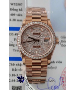 Rolex Day Date Super Clone Rose Gold Plated Custom Modified Diamonds Paved Watch