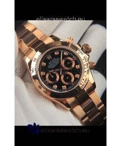 Rolex Daytona Japanese Movement Gold Casing Replica Watch in Black Dial 