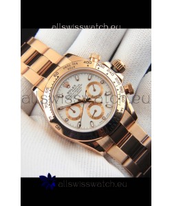Rolex Daytona Japanese Movement Gold Casing Replica Watch in White Dial