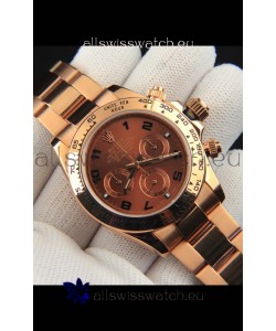 Rolex Daytona Japanese Movement Gold Casing Replica Watch in Brown Dial
