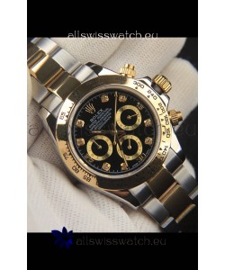 Rolex Daytona Japanese Movement Two Tone Gold Casing Watch in Black Dial 