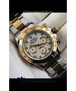 Rolex Daytona Japanese Movement Two Tone Gold Casing Watch in White Dial 