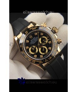 Rolex Daytona Japanese Movement Gold Casing Replica Watch in Black Dial 