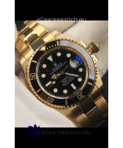 Rolex Submariner Japanese Replica Watch 904L Steel Yellow Gold - Ceramic Bezel in Black