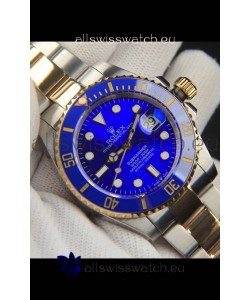 Rolex Submariner Japanese Replica Watch 904L 2 Tone Yellow Gold - Ceramic Bezel in Blue