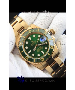 Rolex Submariner Japanese Replica Watch in Yellow Gold Casing Green Dial 