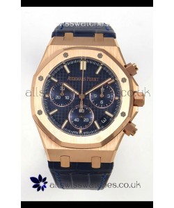 Royal Oak Chrono 26240 Rose Gold Blue Dial Leather Strap Super Clone Watch 