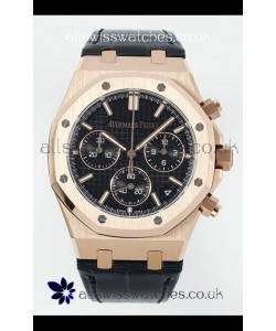 Royal Oak Chrono 26240 Rose Gold Black Dial Leather Strap Super Clone Watch 