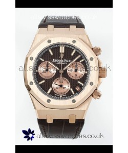 Royal Oak Chrono 26240 Rose Gold Brown Dial Leather Strap Super Clone Watch 