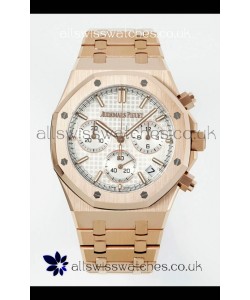 Royal Oak Chrono 26240 Rose Gold Strap in White Dial Super Clone Watch 