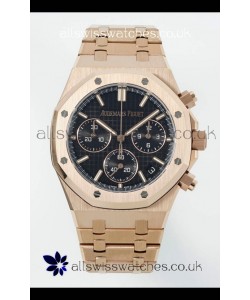 Royal Oak Chrono 26240 Rose Gold Strap in Black Dial Super Clone Watch 