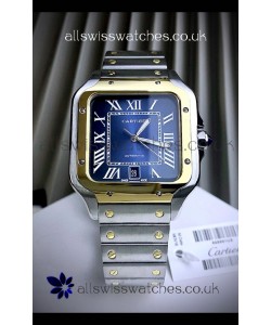 Cartier Santos De Cartier 904L Steel Blue Dial Two Tone Swiss Replica Watch 