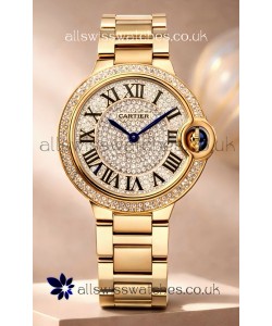 Ballon De Cartier Swiss Quartz 33MM Rose Gold Diamonds Super Clone Watch 