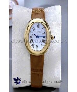 Cartier Baignoire Yellow Gold 23MM Super Clone Watch Brown Strap