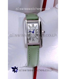 Cartier Tank Americaine Steel 19.4MM Green Strap Swiss Quartz Watch 