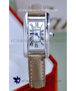 Cartier Tank Americaine Steel 19.4MM Beige Strap Swiss Quartz Watch 