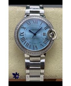 Ballon De Cartier Automatic Ice Blue Diamonds 36MM Dial Super Clone Watch 