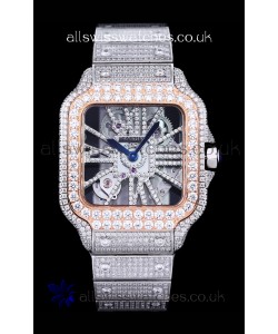 Cartier "Santos De Cartier" Skeleton moissanite Paved Super Clone Watch 
