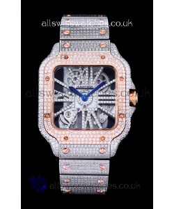 Cartier "Santos De Cartier" Skeleton moissanite Paved Super Clone Watch 