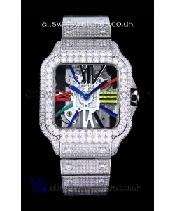 Cartier "Santos De Cartier" Skeleton moissanite Paved Super Clone Watch 
