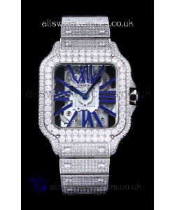 Cartier "Santos De Cartier" Skeleton moissanite Paved Super Clone Watch 
