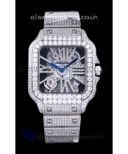 Cartier "Santos De Cartier" Skeleton moissanite Paved Super Clone Watch 