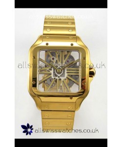 Cartier Santos Yellow Gold Skeleton Dial Super Clone Watch 