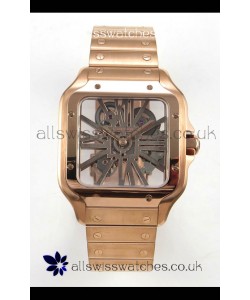 Cartier Santos Rose Gold Skeleton Dial Super Clone Watch 