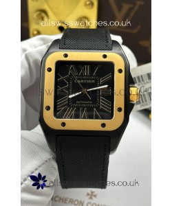 Santos De Cartier in Black Dial PVD MLF Coating Super Clone Watch