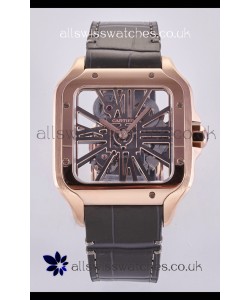 Santos De Cartier Super Clone Watch in Skeleton Dial Rose Gold Case