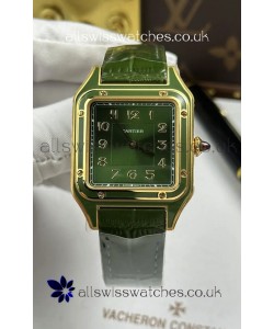 Santos Dumont 31MM Yellow Gold Green Dial Super Clone Watch 