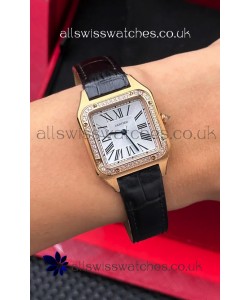 Cartier Santos Dumont in Rose Gold Casing Diamonds 27MM Super Clone Watch 