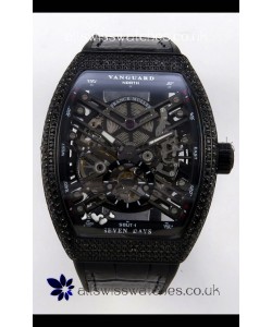 Franck Muller V45 Tourbillon Skeleton DLC Diamonds Super Clone Watch 