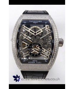 Franck Muller V45 Tourbillon Skeleton Steel Diamonds Super Clone Watch 