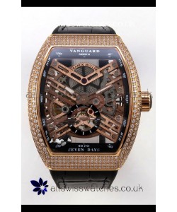 Franck Muller V45 Tourbillon Skeleton Rose Gold Diamonds Super Clone Watch 