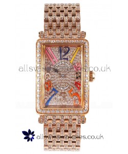 Franck Muller Long Island Color Dreams Rose Gold Diamonds Swiss Replica Watch 
