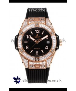 Hublot Big Bang One Click moissanite Rose Gold Super Clone Watch Black Dial
