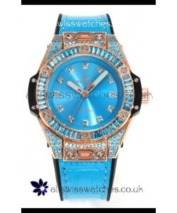 Hublot Big Bang One Click moissanite Rose Gold Super Clone Watch Blue Dial 