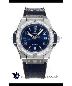 Hublot Big Bang One Click moissanite Bezel Super Clone Watch Blue Dial