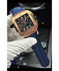 Hublot Square Bang Unico Rose Gold Case Blue Super Clone Watch 