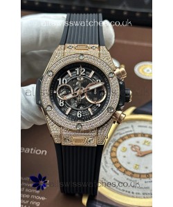 Hublot Big Bang Unico Rose Gold Diamonds Case Super Clone Watch 
