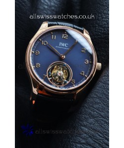IWC Portuguese Tourbillon Rose Gold Blue Dial Super Clone Watch 